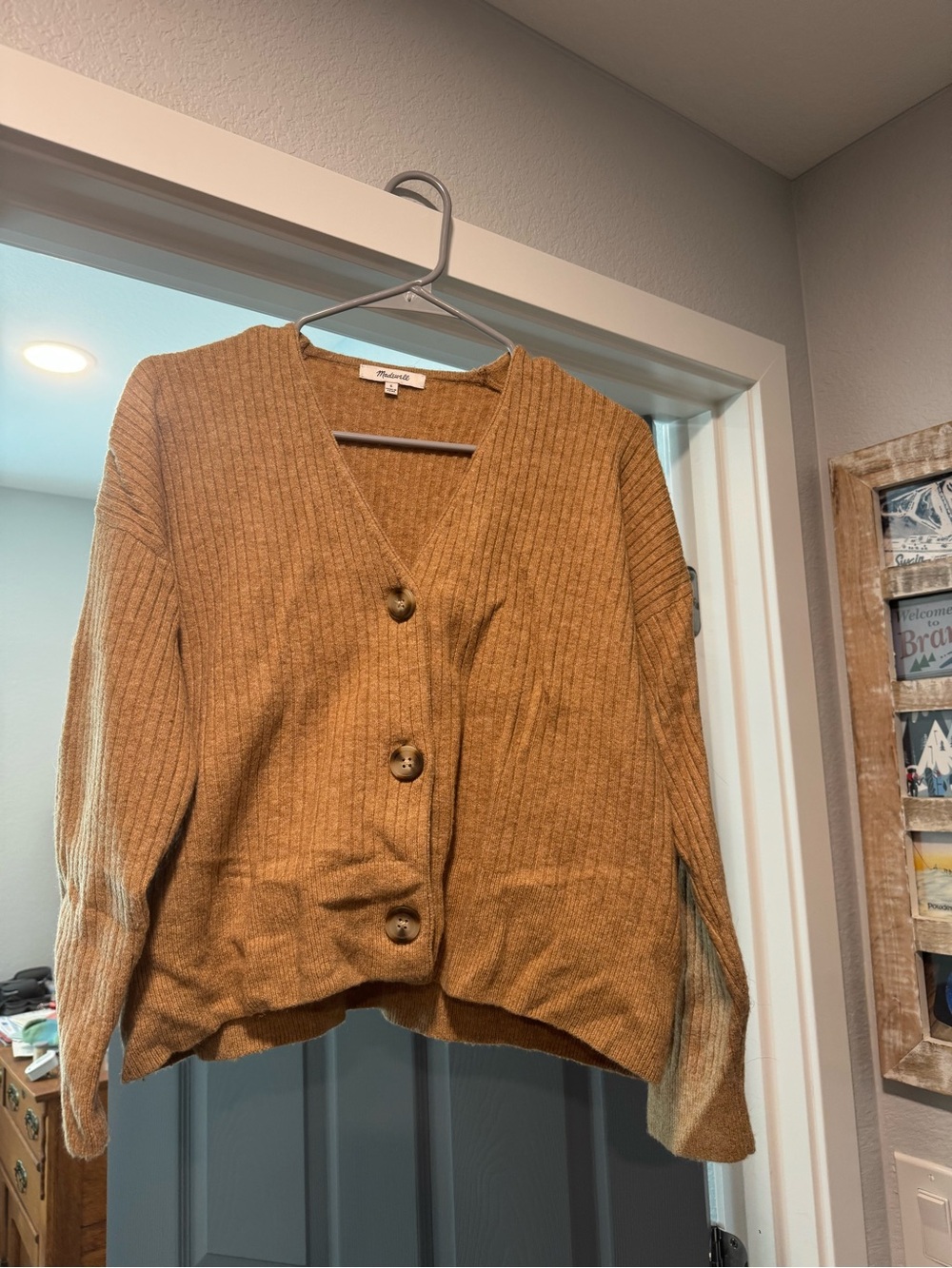 Madewell Ribbed Button-Front Cardigan - Camel